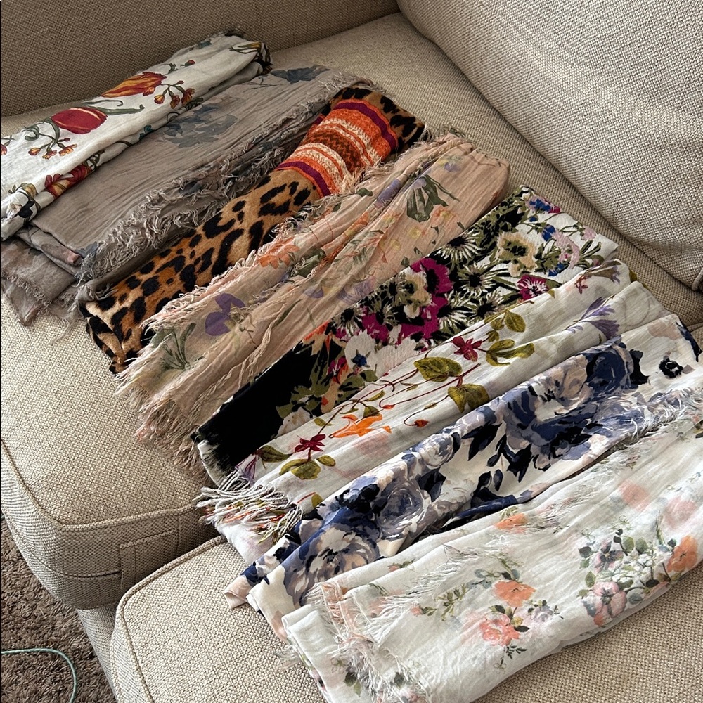 Scarves / Hanger Bundle—8 beautiful long rectangular scarves with a Scarf Hanger